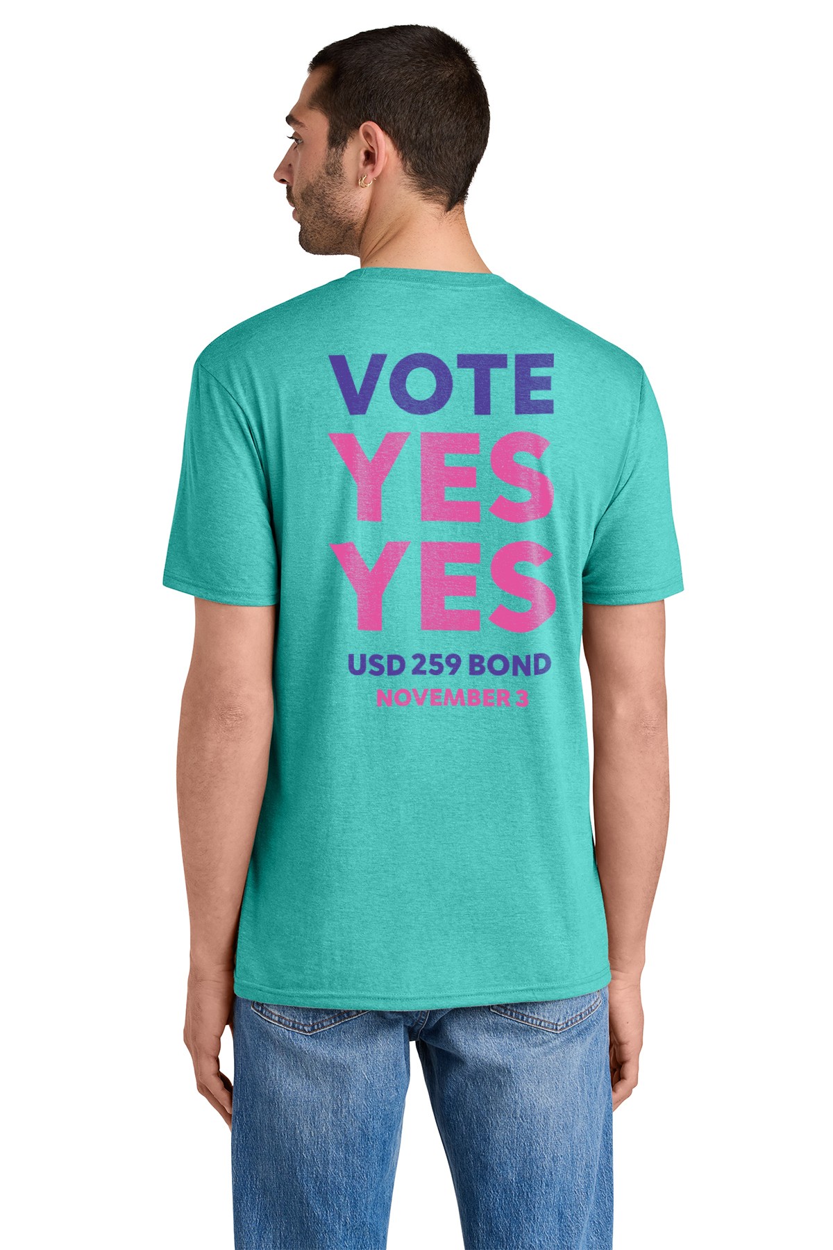 Vote Yes Yes campaign tee — back: Vote Yes Yes, USD 259 Bond, November 3