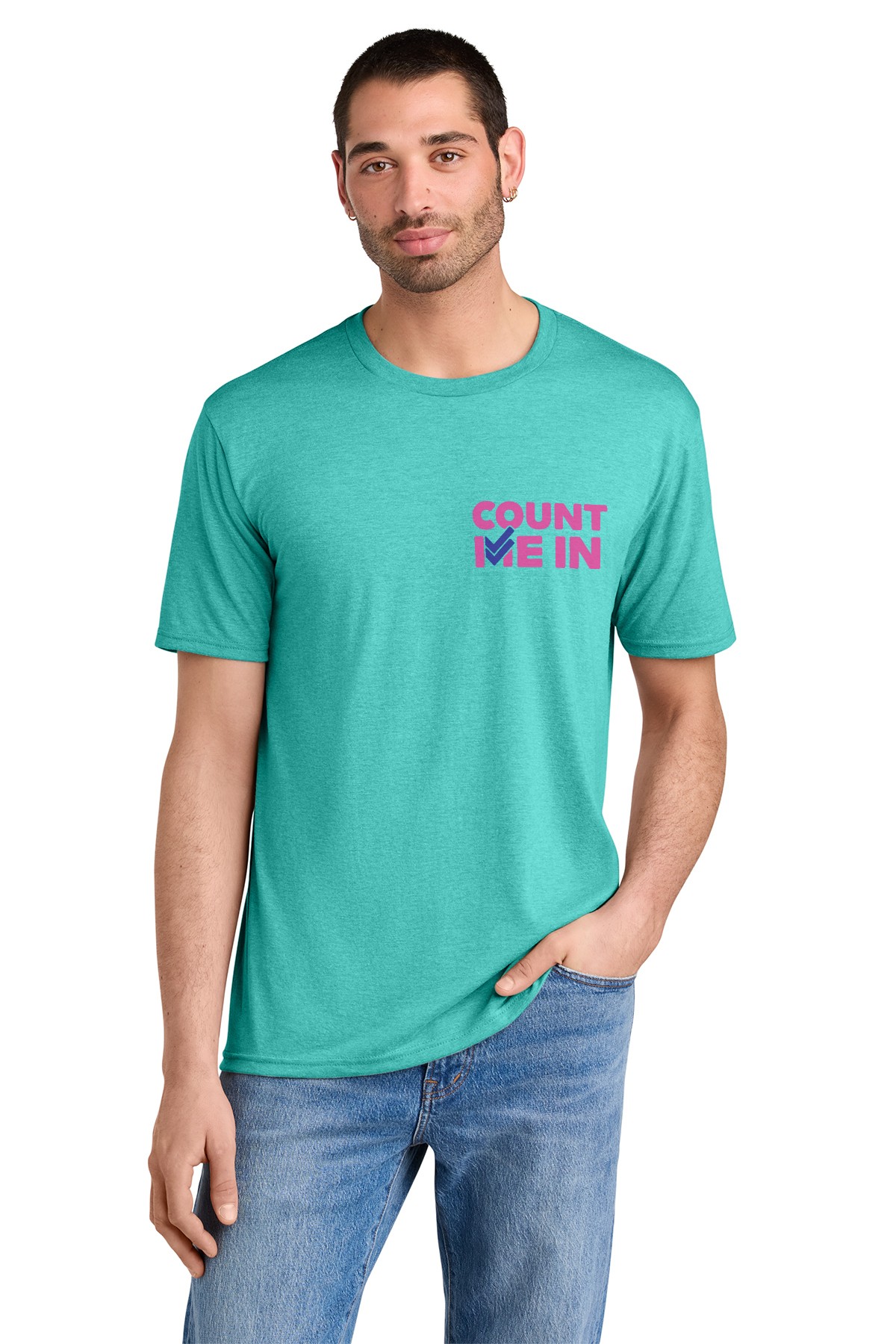 Vote Yes Yes campaign tee — front, Count Me In chest print